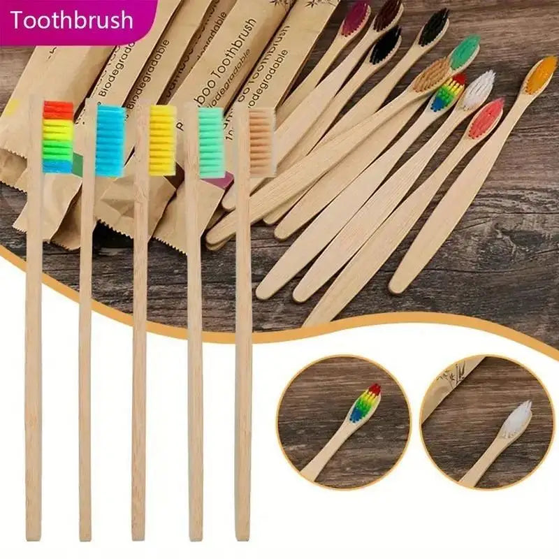 5pcs Bamboo Biodegradable Toothbrush Manual Wooden HandleToothbrushes With Soft Bristles For Sensitive Teeth Gums Oral Care