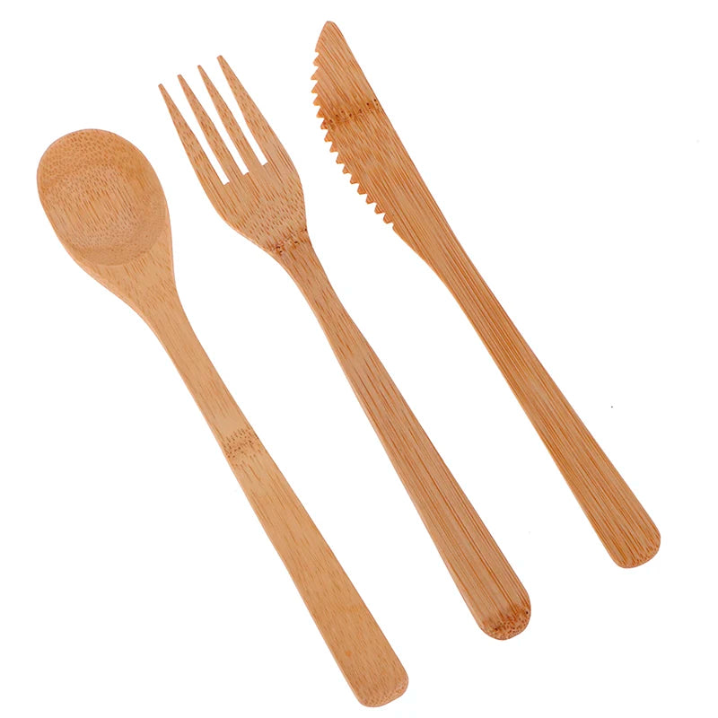 Reusable Bamboo Travel Cutlery Set – Fork, Knife, and Spoon for Eco-Friendly Dining