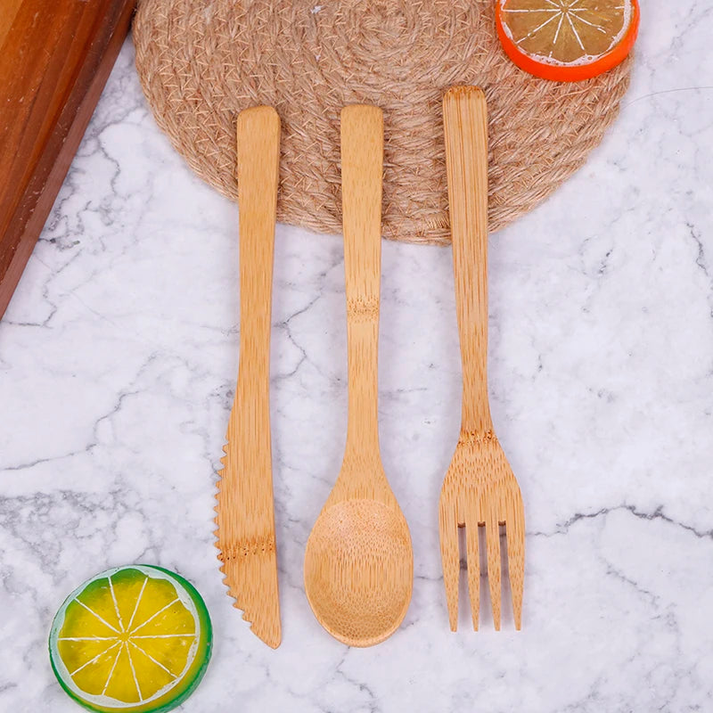 Reusable Bamboo Travel Cutlery Set – Fork, Knife, and Spoon for Eco-Friendly Dining