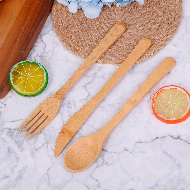 Reusable Bamboo Travel Cutlery Set – Fork, Knife, and Spoon for Eco-Friendly Dining