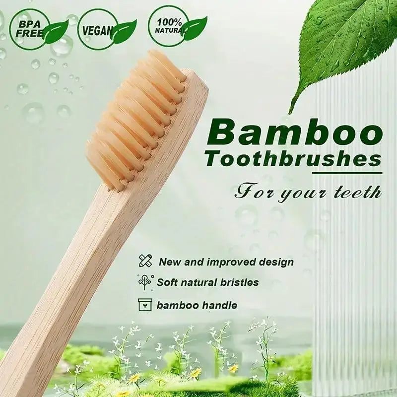 5pcs Bamboo Biodegradable Toothbrush Manual Wooden HandleToothbrushes With Soft Bristles For Sensitive Teeth Gums Oral Care