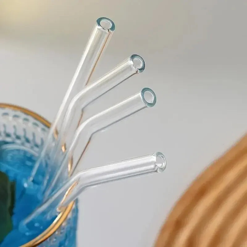 Heat-Resistant Glass Straws with Cleaning Brush – Set of 5, Reusable and Eco-Friendly