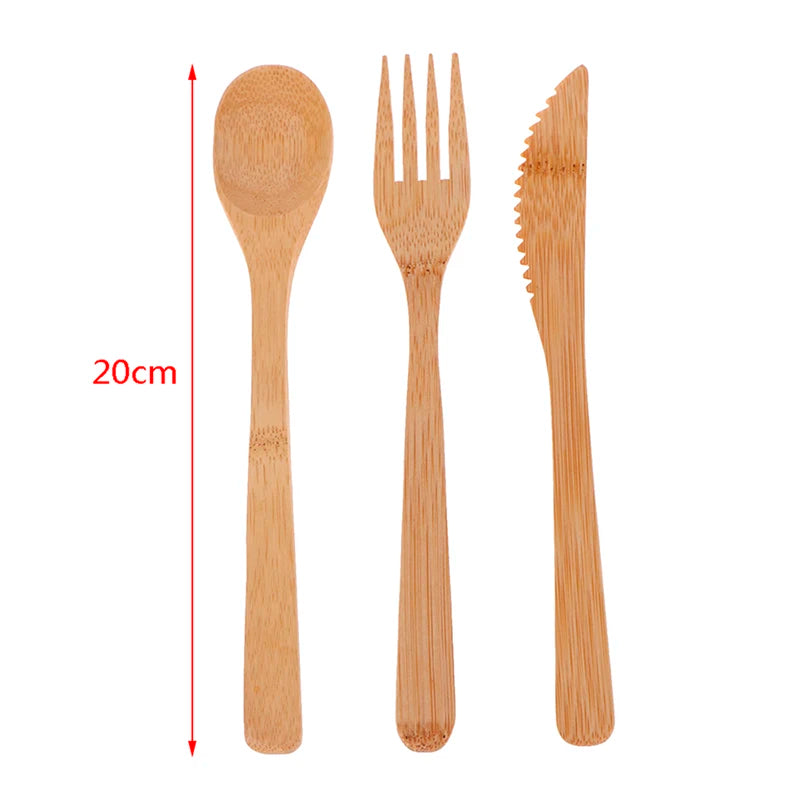 Reusable Bamboo Travel Cutlery Set – Fork, Knife, and Spoon for Eco-Friendly Dining