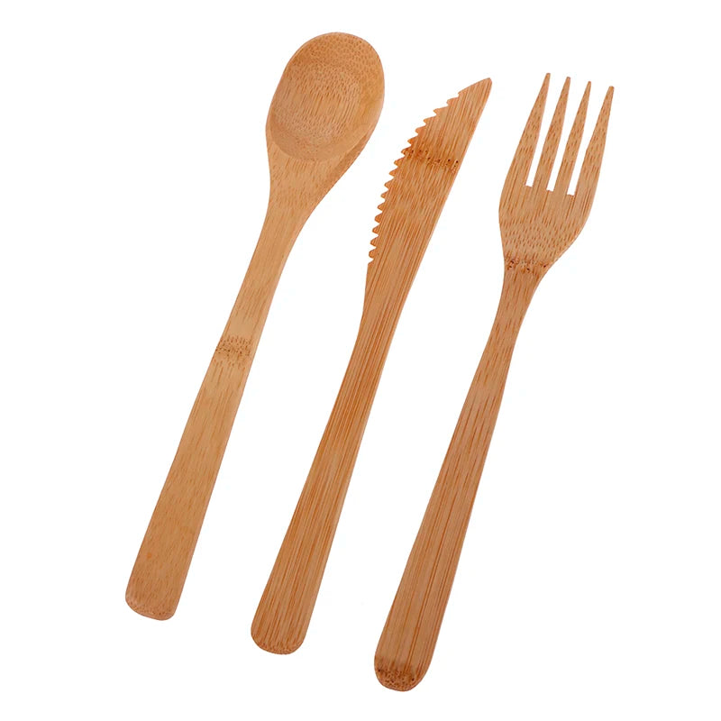 Reusable Bamboo Travel Cutlery Set – Fork, Knife, and Spoon for Eco-Friendly Dining